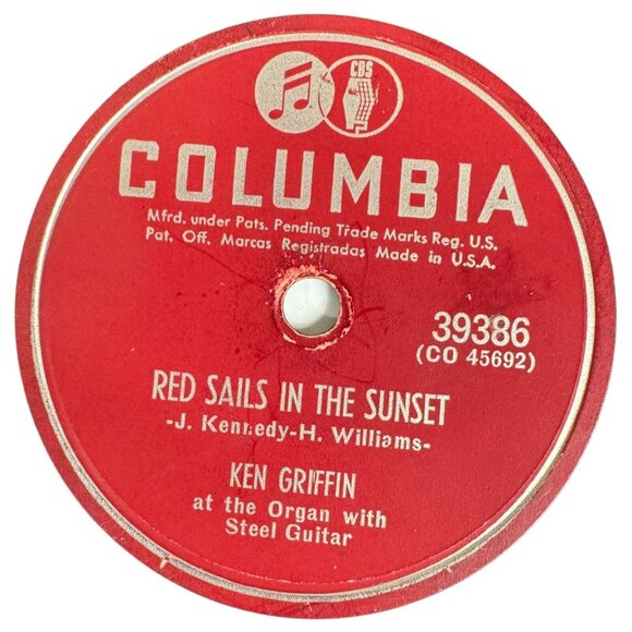 Ken Griffin - Red Sails In The Sunset/The Syncopated Clock 39386 Columbia 78 RPM - Picture 4 of 4